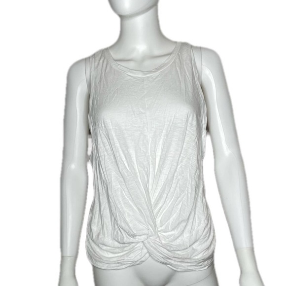 Aqua Women's White Casual Oversized Arm Hole Twist Front Crew Neck Tank sz L - Picture 2 of 6